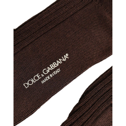 Dolce & Gabbana Dark Brown Wool DG Logo Mid Calf Accessory Socks