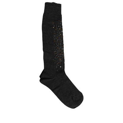 Dolce & Gabbana Dark Gray Sequined Wool Knee High Accessory Socks