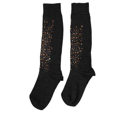 Dolce & Gabbana Dark Gray Sequined Wool Knee High Accessory Socks