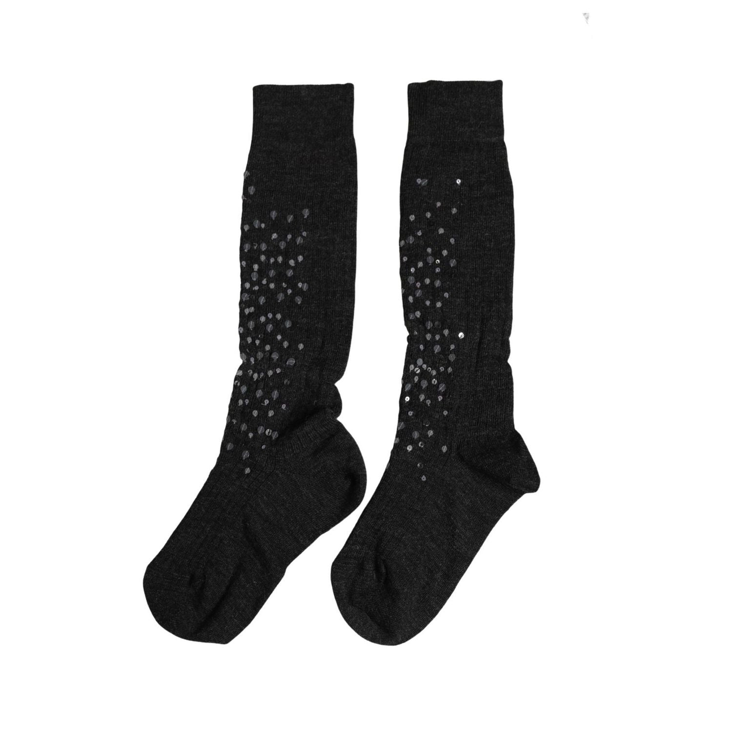 Dolce & Gabbana Dark Gray Sequined Wool Knee High Accessory Socks