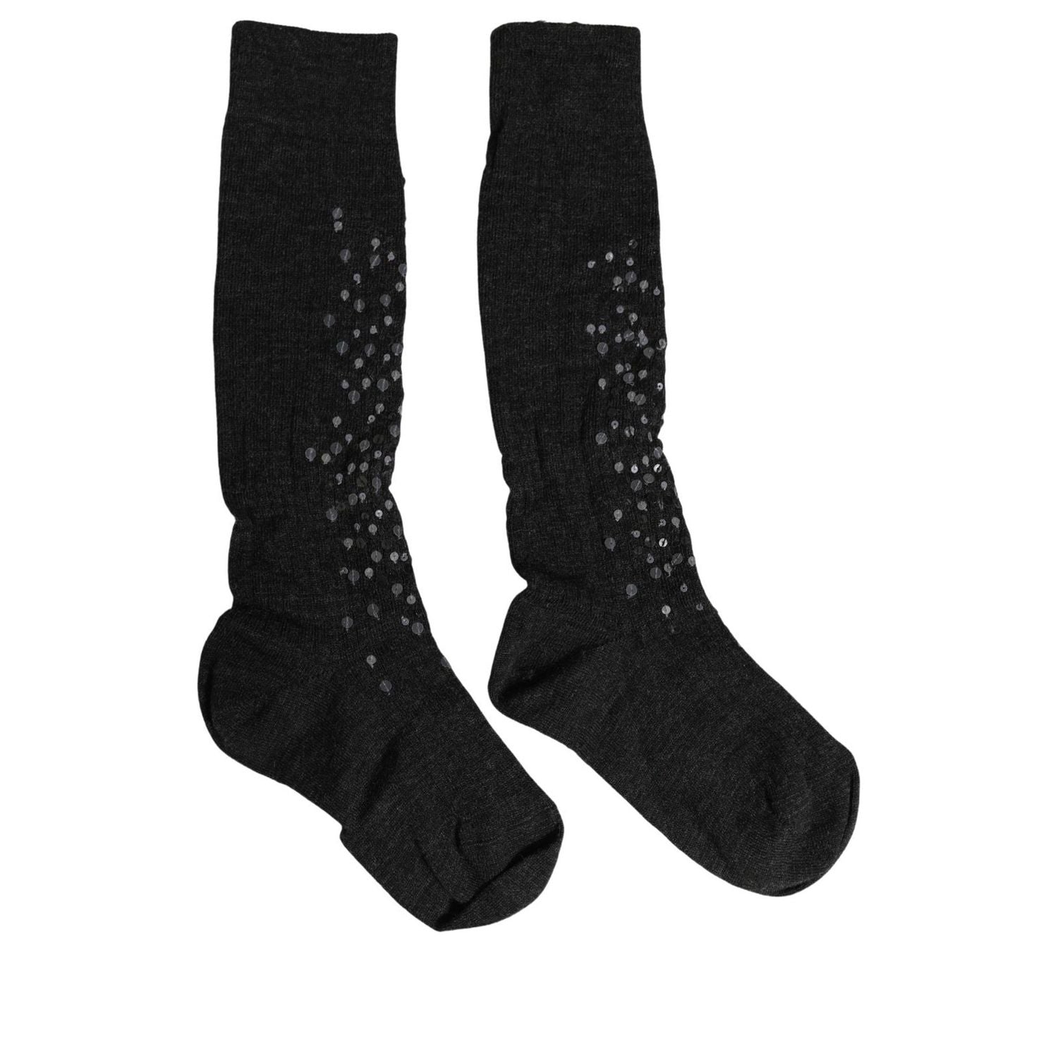 Dolce & Gabbana Dark Gray Sequined Wool Knee High Accessory Socks