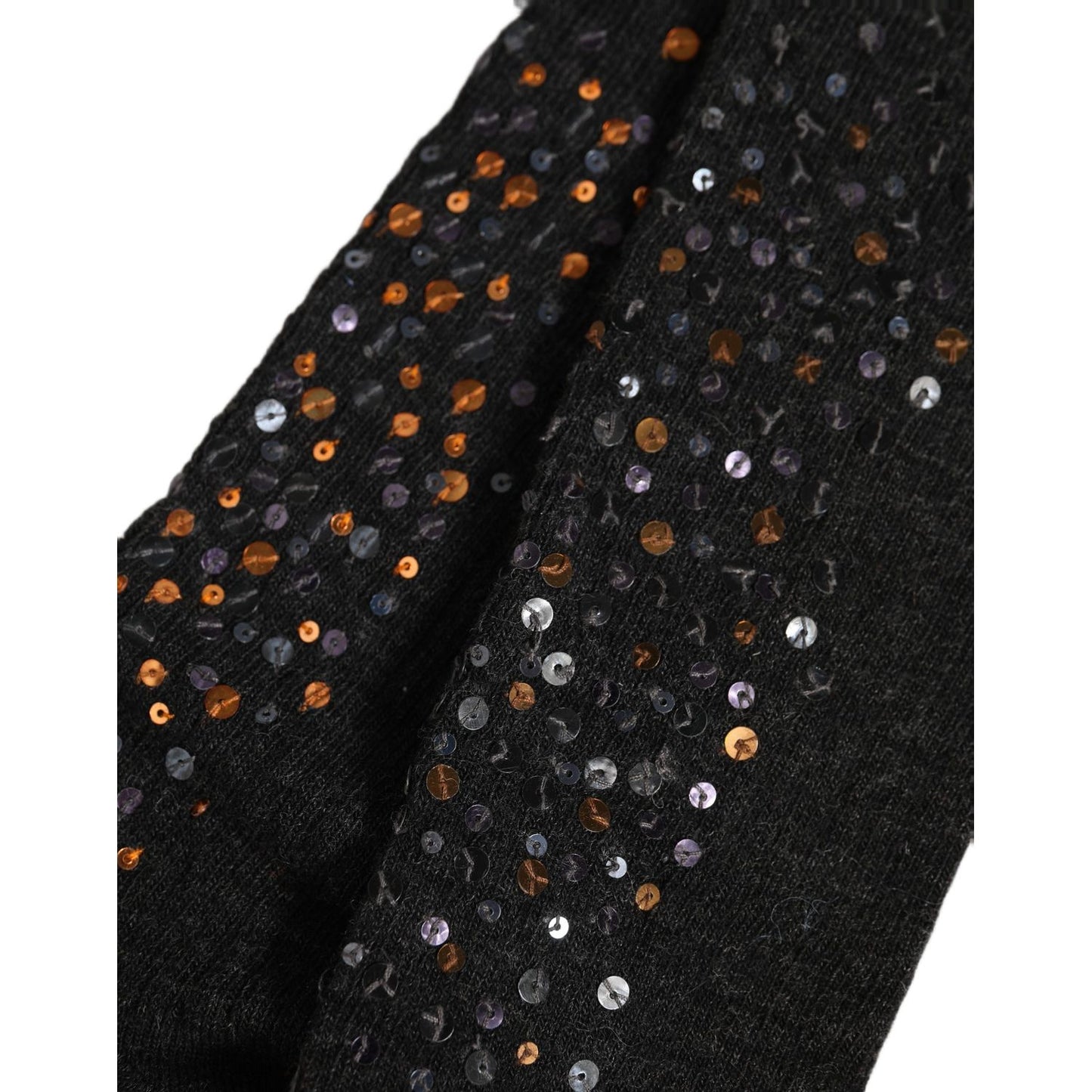Dolce & Gabbana Dark Gray Sequined Wool Knee High Accessory Socks
