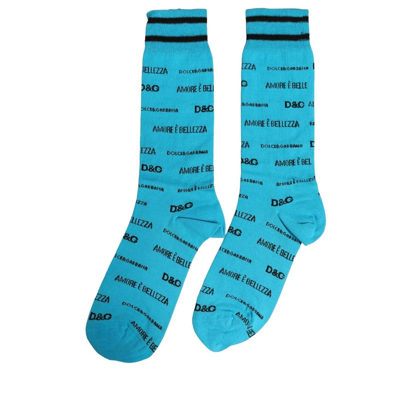 Dolce & Gabbana Light Blue Cotton Logo Mid Calf Accessory Socks