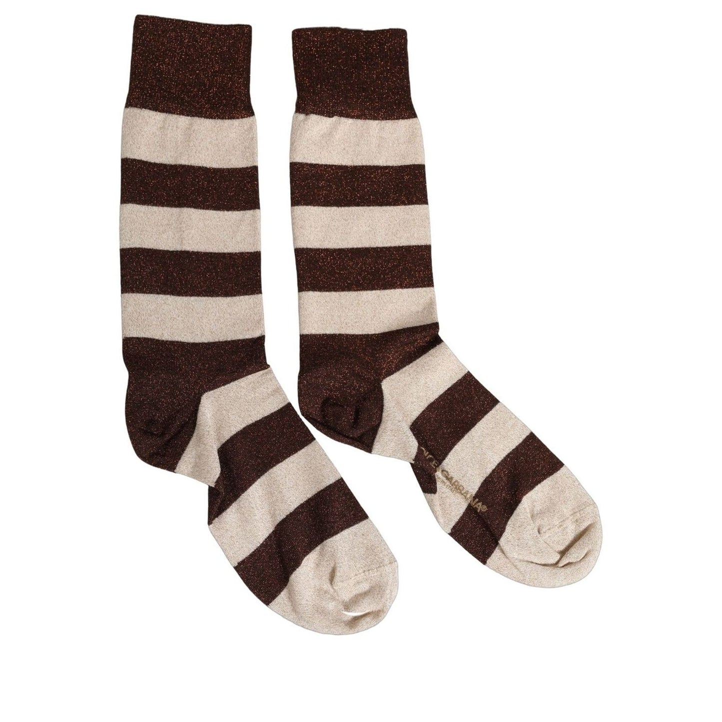 Dolce & Gabbana Brown Beige Stripes Mid Calf Accessory Socks