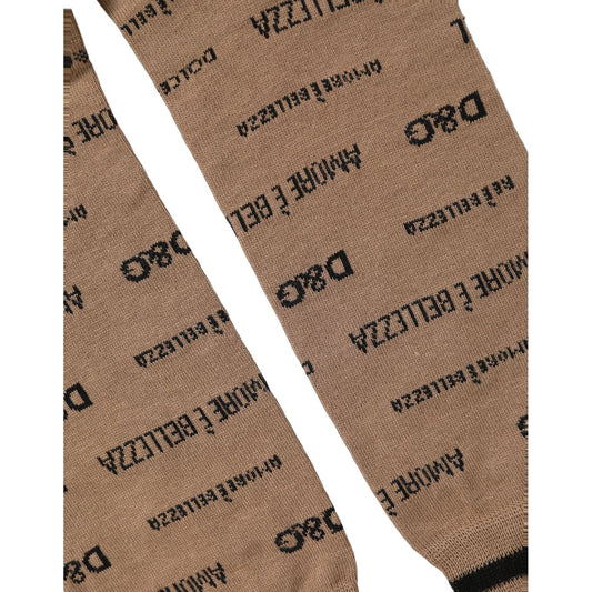 Dolce & Gabbana Brown Cotton Logo Print Mid Calf Accessory Socks
