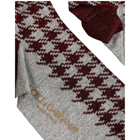 Dolce & Gabbana Maroon Gray Houndstooth Mid Calf Accessory Socks