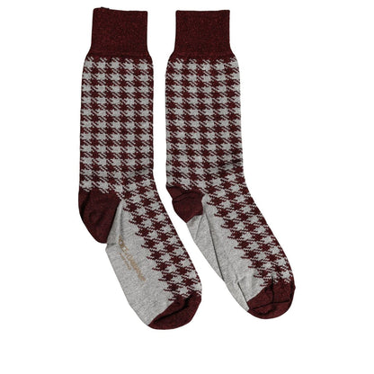 Dolce & Gabbana Maroon Gray Houndstooth Mid Calf Accessory Socks