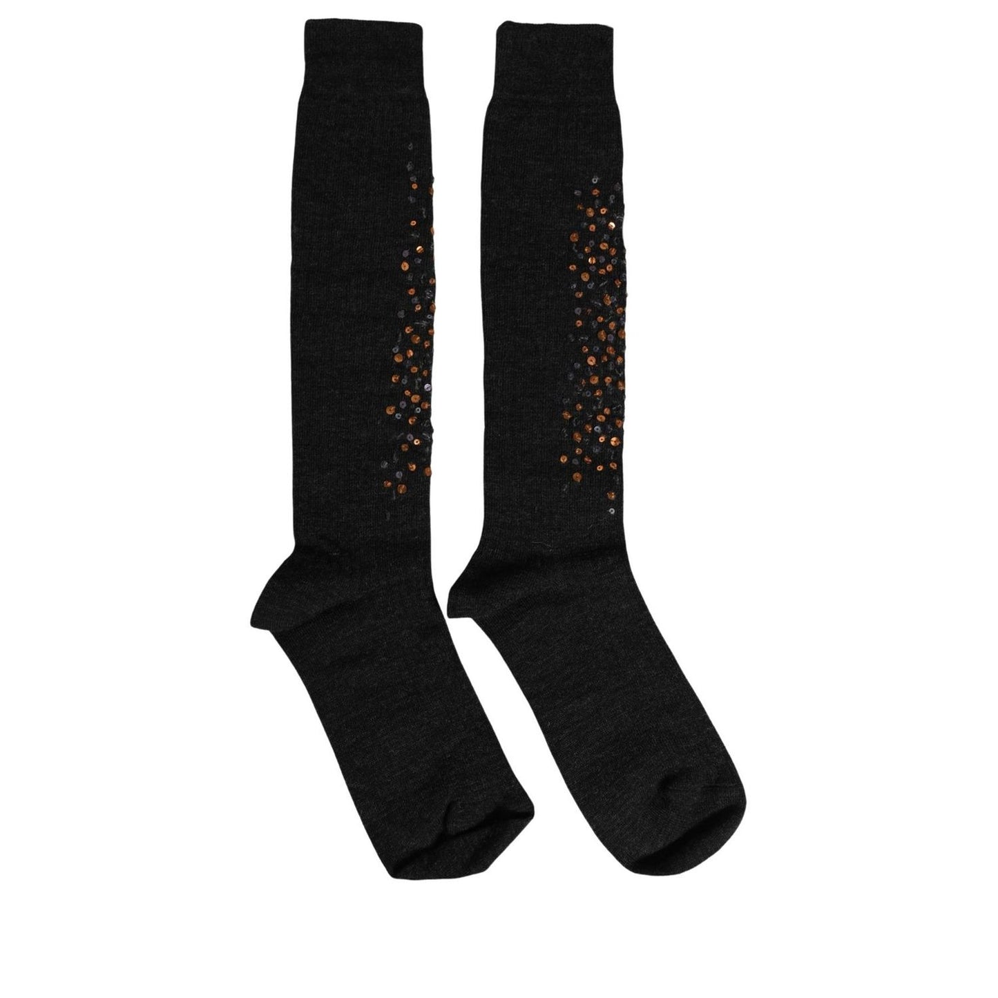 Dolce & Gabbana Dark Gray Sequined Wool Knee High Accessory Socks