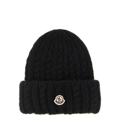 Moncler Black Alpaca Leather Beanie