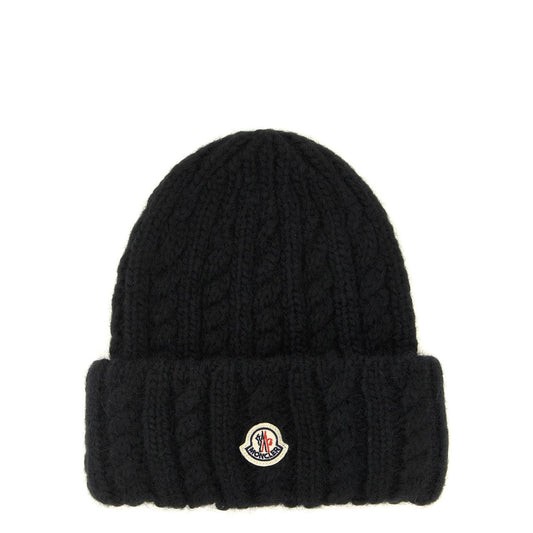 Moncler Black Alpaca Leather Beanie