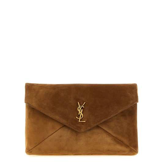 Saint Laurent Brown Calfskin Clutch Bag