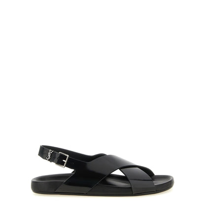 Saint Laurent Black Calfskin Flat Sandals