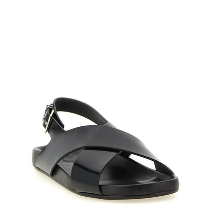 Saint Laurent Black Calfskin Flat Sandals