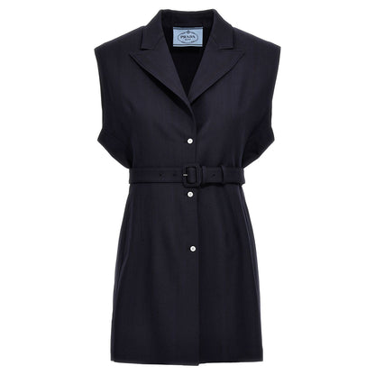 Prada Blue Virgin Wool Sleeveless Jacket
