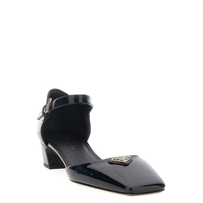 Prada Black Cowhide Mid Heel Pumps
