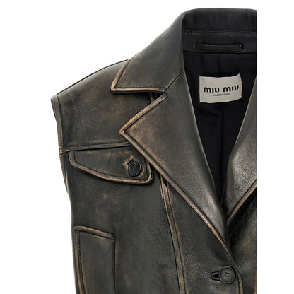 Miu Miu Brown Lamb Leather Sleeveless Jacket