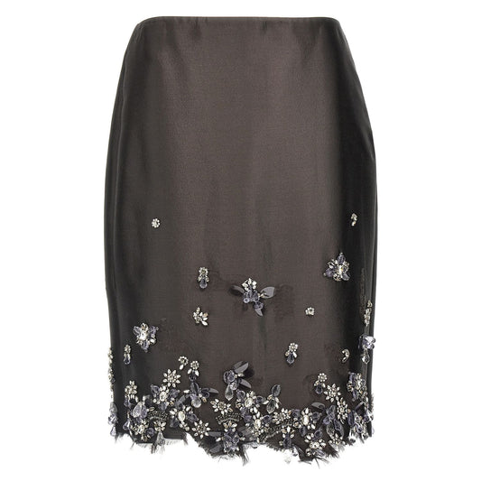 Prada Gray Silk Midi Skirt