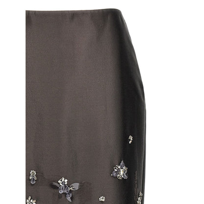 Prada Gray Silk Midi Skirt