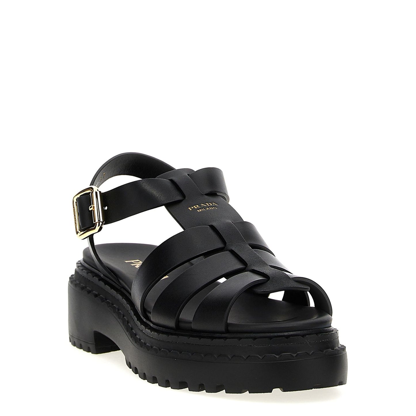 Prada Black Calfskin Flat Sandals