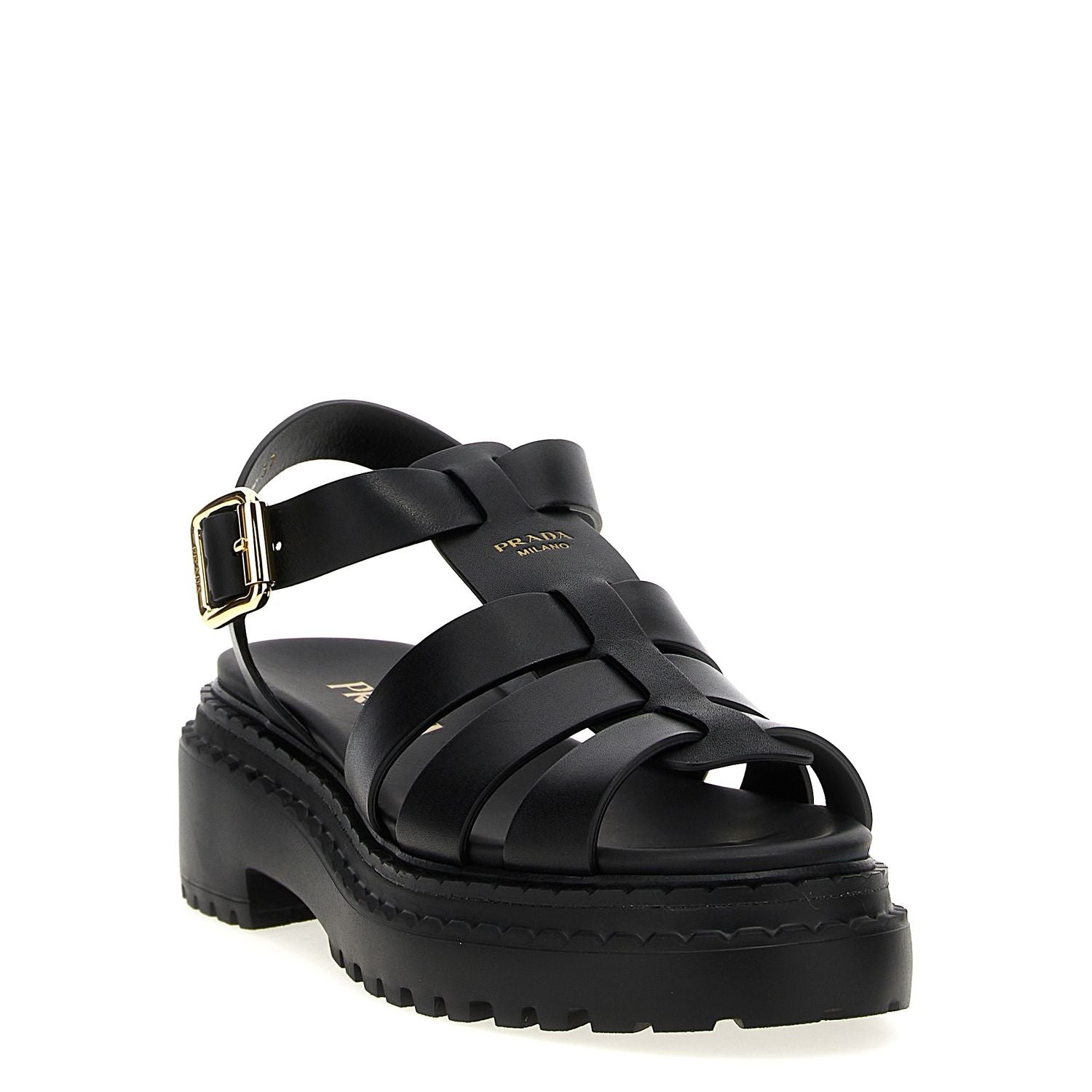 Prada Black Calfskin Flat Sandals