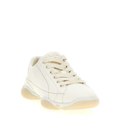 Prada White Lamb Leather Low Top Sneakers