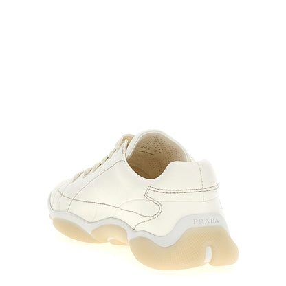 Prada White Lamb Leather Low Top Sneakers
