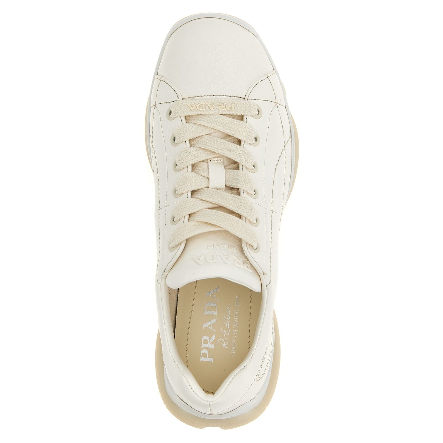 Prada White Lamb Leather Low Top Sneakers