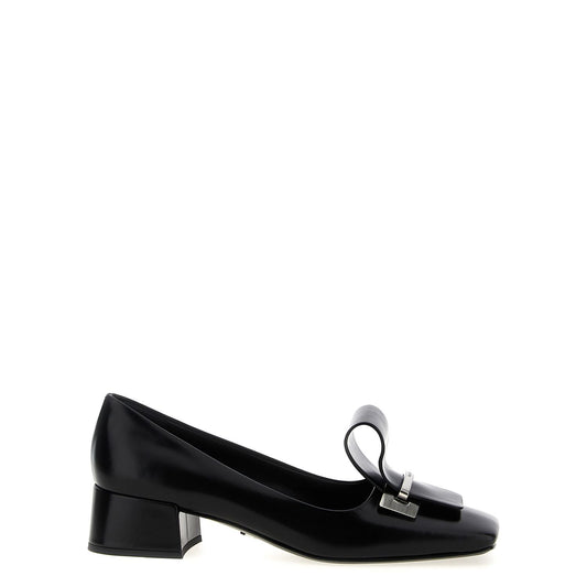 Prada Black Calfskin Mid Heel Pumps