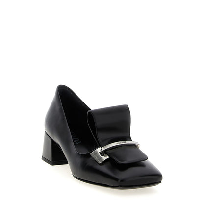 Prada Black Calfskin Mid Heel Pumps