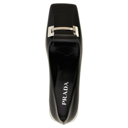 Prada Black Calfskin Mid Heel Pumps