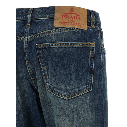 Prada Blue Cotton Straight-Leg Jeans