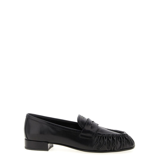 Prada Black Buffalo Leather Slip-On Loafers