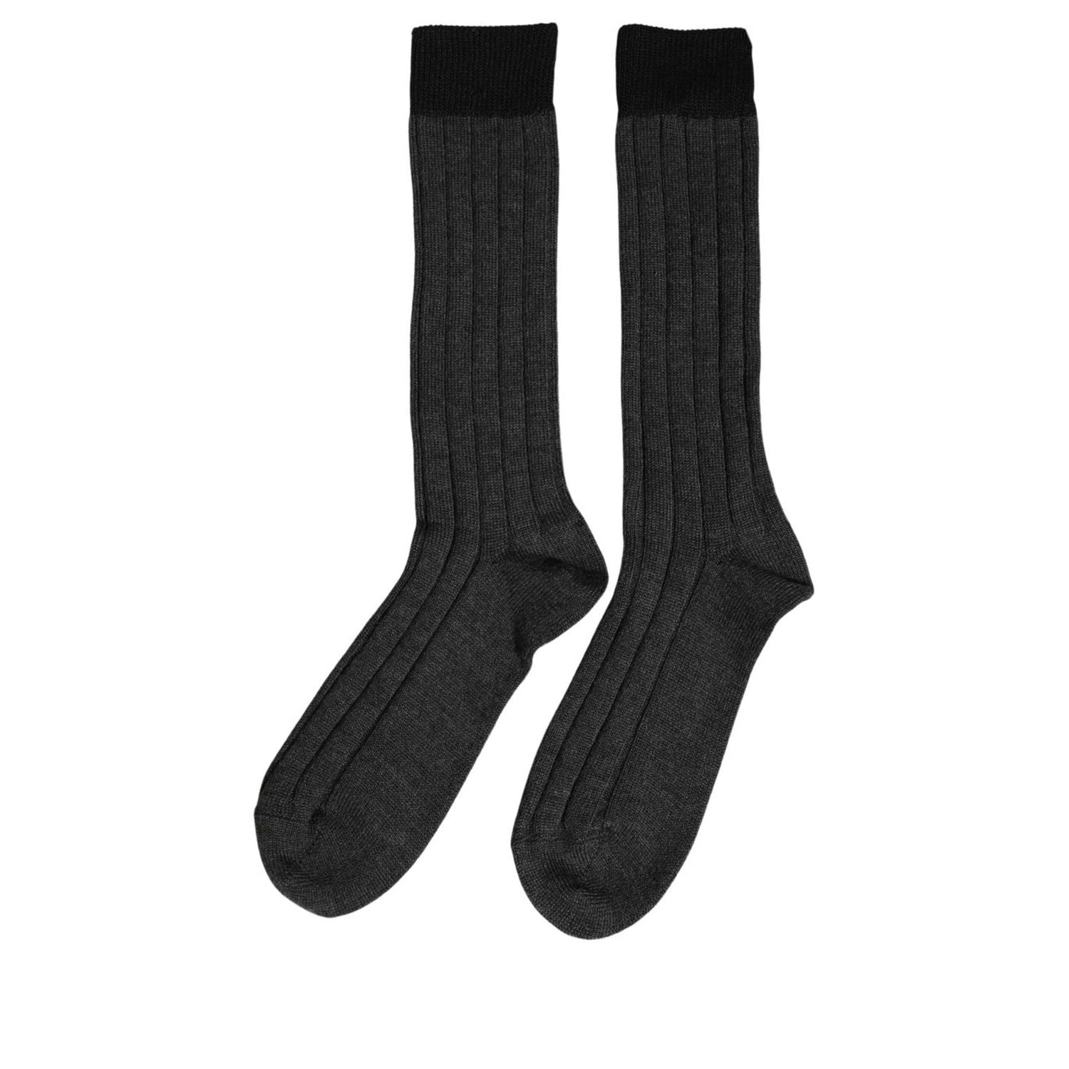 Dolce & Gabbana Dark Gray Wool Logo Calf Long Ribbed Accessory Socks