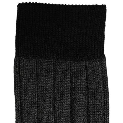 Dolce & Gabbana Dark Gray Wool Logo Calf Long Ribbed Accessory Socks
