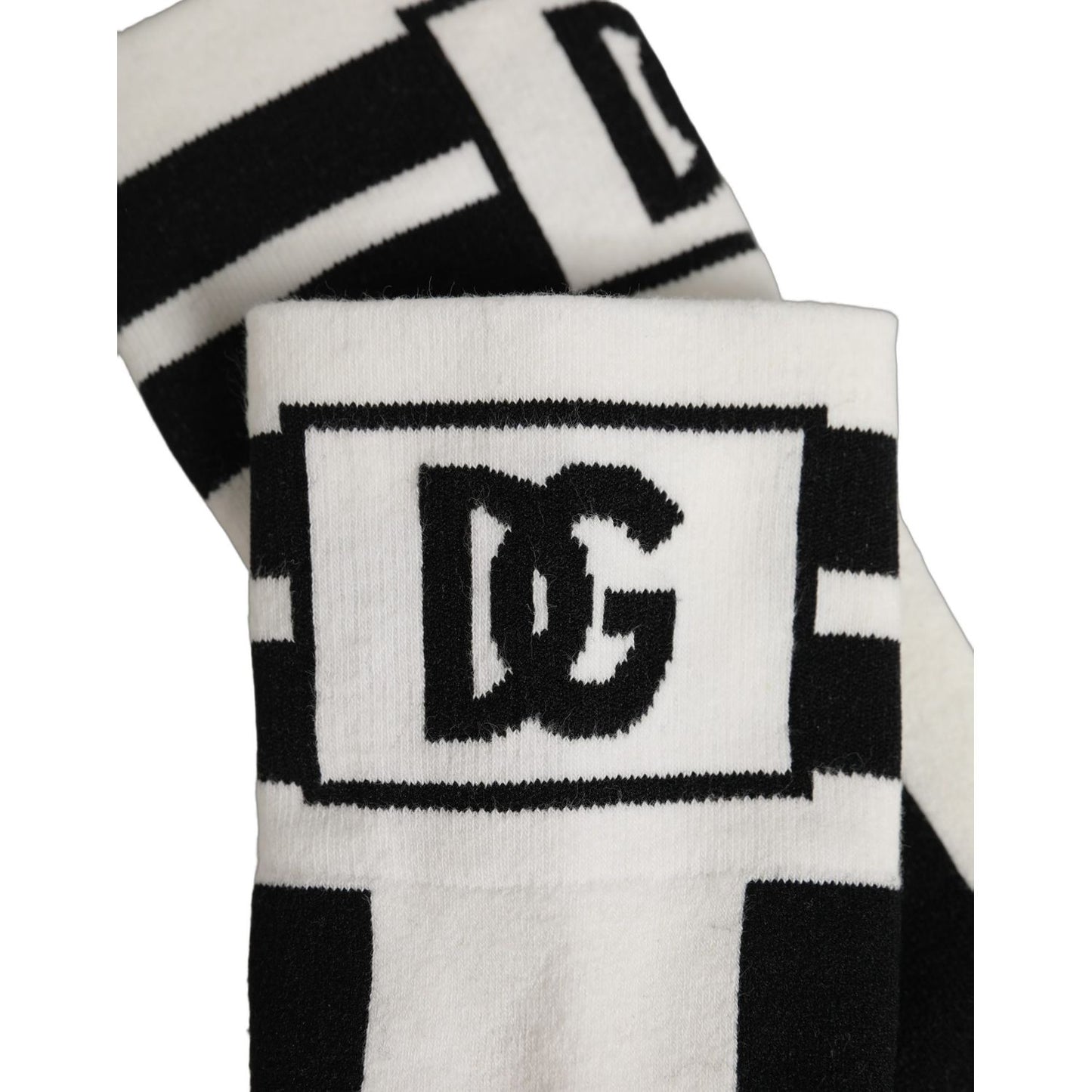 Dolce & Gabbana White Black Cotton Stretch Knee High Socks