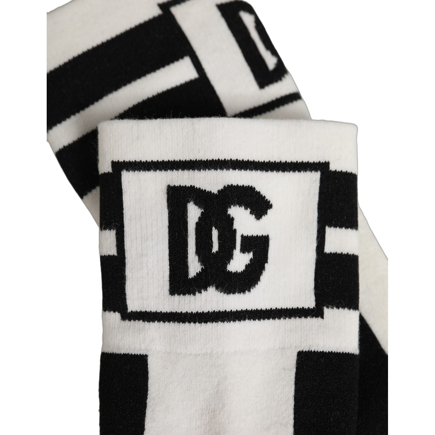 Dolce & Gabbana White Black Cotton Stretch Knee High Socks