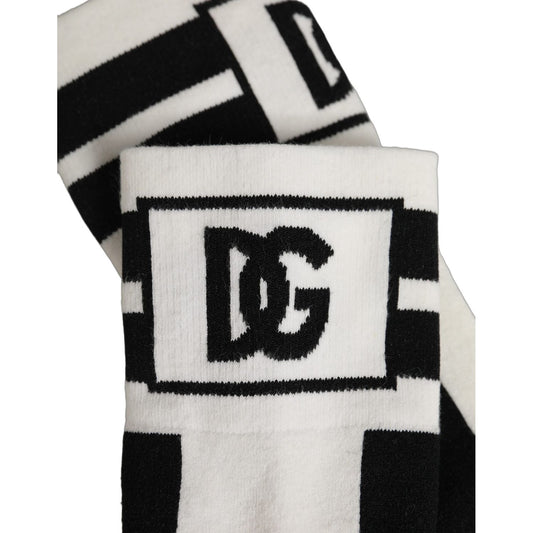 Dolce & Gabbana White Black Cotton Stretch Knee High Socks