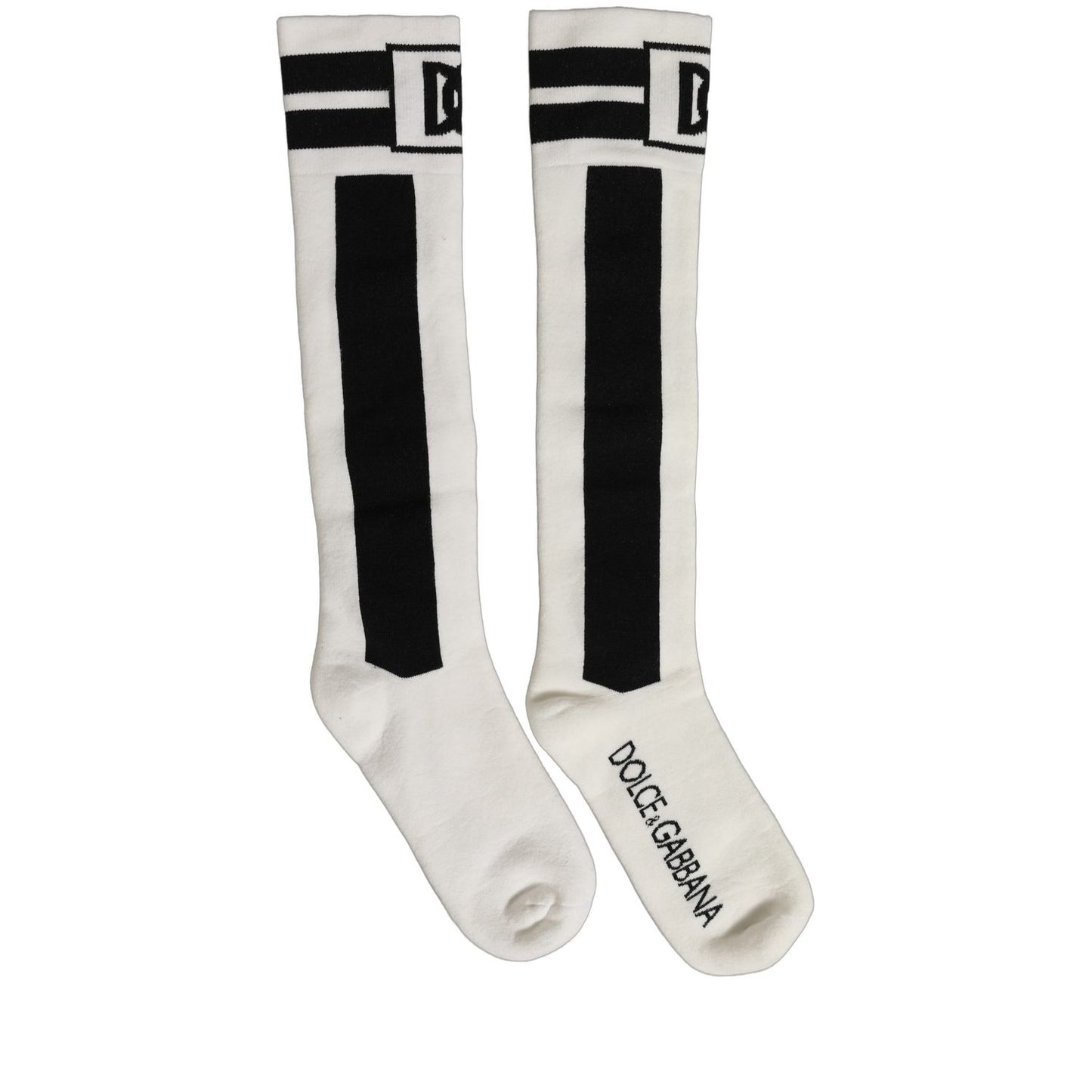 Dolce & Gabbana White Black Cotton Stretch Knee High Socks