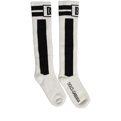 Dolce & Gabbana White Black Cotton Stretch Knee High Socks