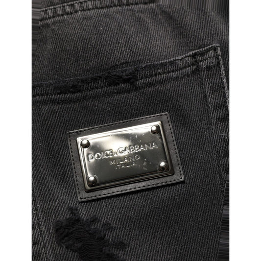 Dolce & Gabbana Dark Gray Distressed Oversize Men Denim Jeans