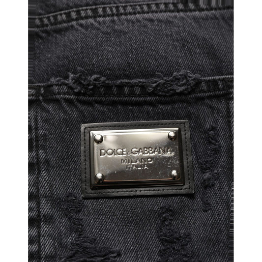 Dolce & Gabbana Dark Gray Cotton Ripped Men Denim Jeans