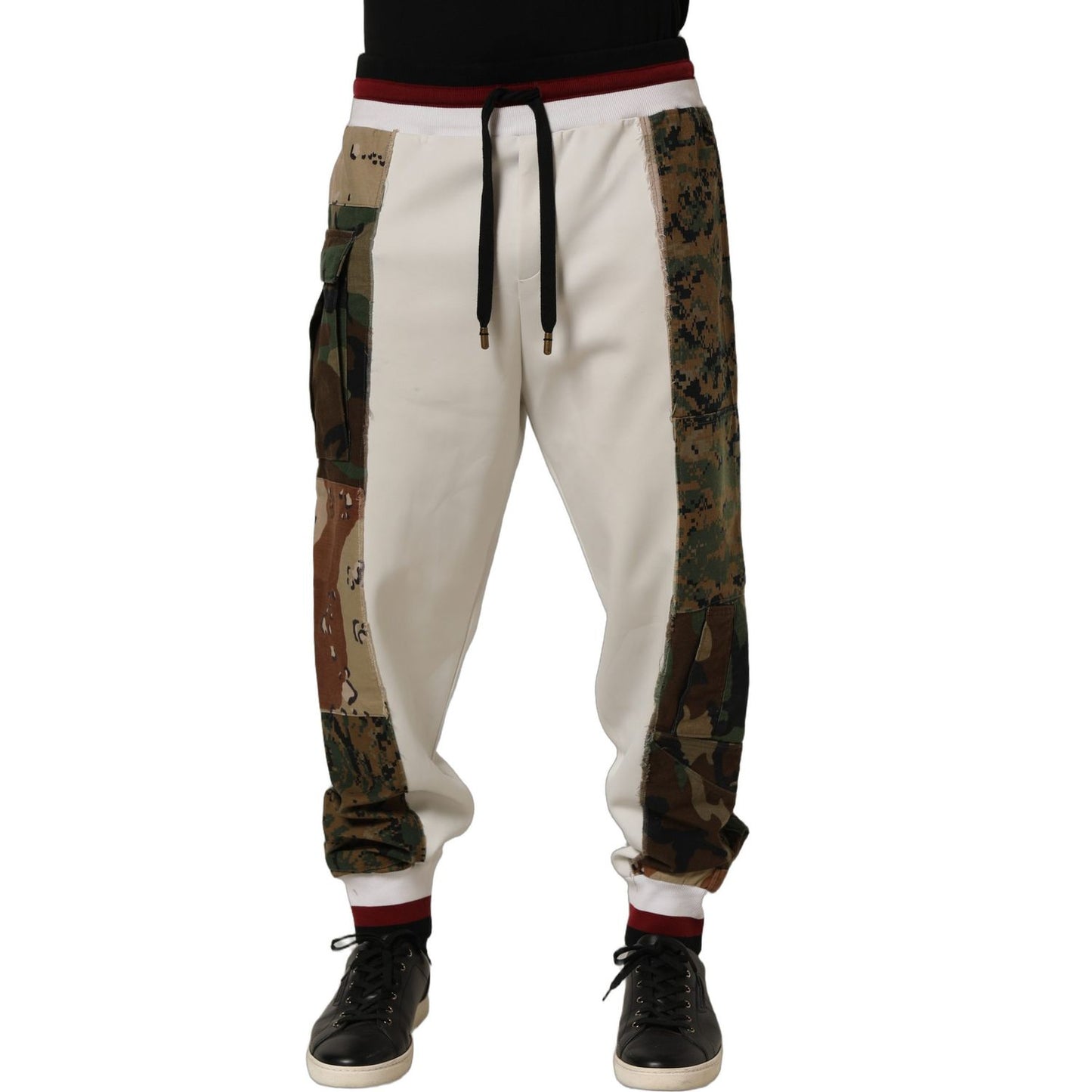 Dolce & Gabbana White Camouflage Patchwork Sweatpants Pants
