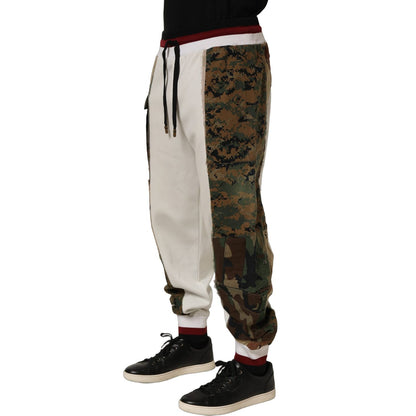 Dolce & Gabbana White Camouflage Patchwork Sweatpants Pants