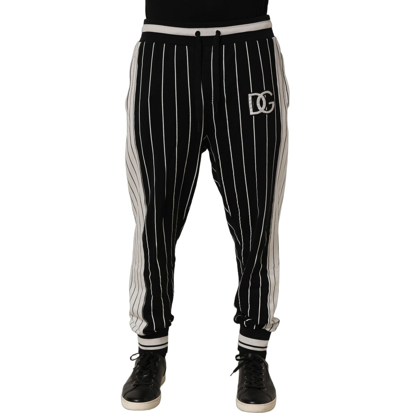 Dolce & Gabbana Black Striped DG Patch Men Sweatpants Pants