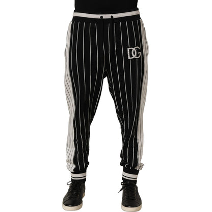 Dolce & Gabbana Black Striped DG Patch Men Sweatpants Pants