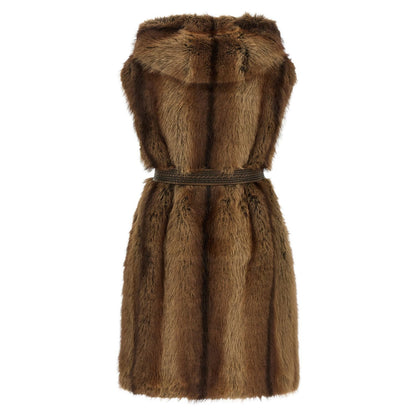PINKO Brown Polyester Sleeveless Jacket