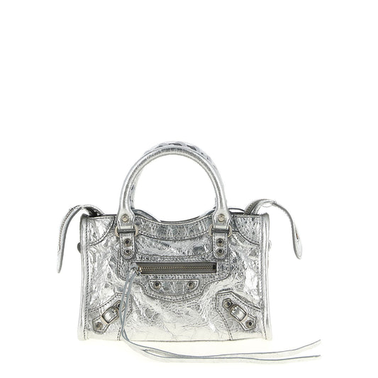 Balenciaga Silver Lamb Leather Crossbody Bag