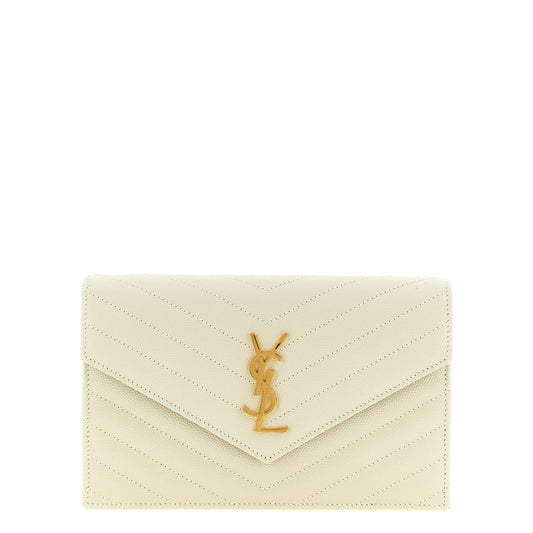Saint Laurent White Calfskin Clutch Bag