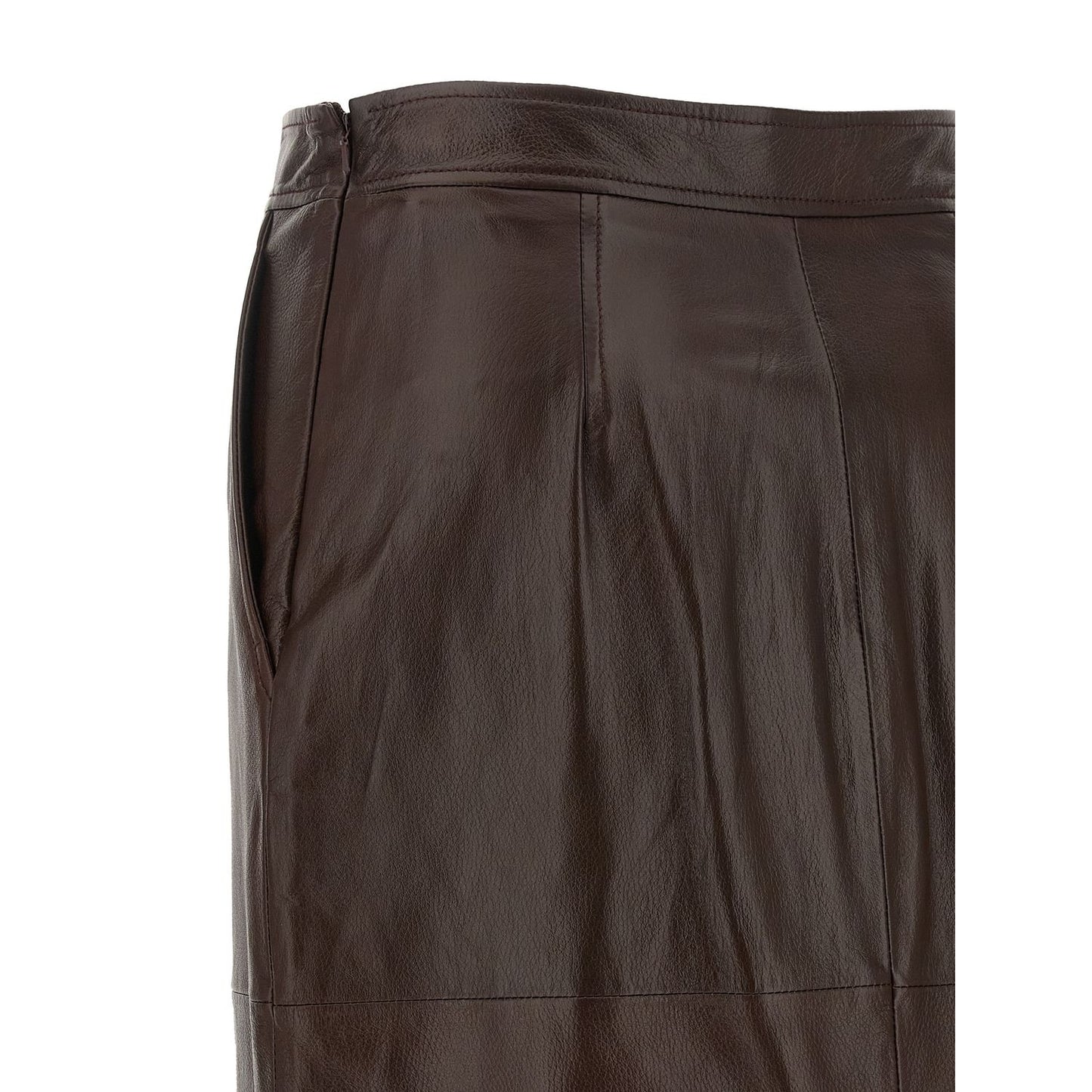 Max Mara Brown Lamb Leather Midi Skirt