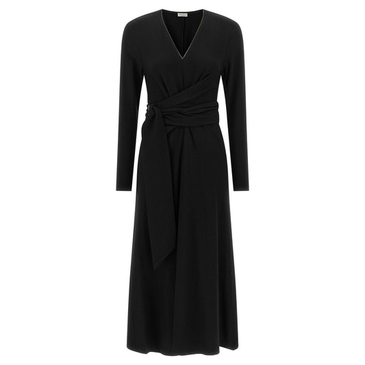 Brunello Cucinelli Black Virgin Wool Midi Dress